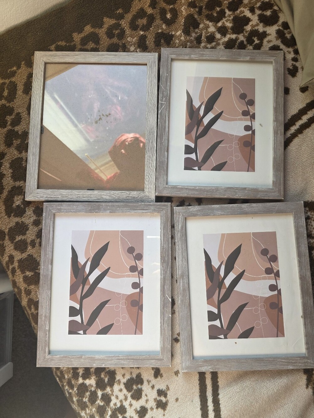 Rustic Grey Wood Picture Frame - Set of 4, Neutral Pink Art Included 5x7